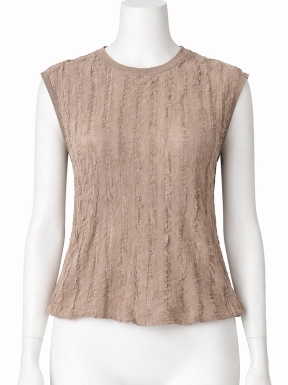 Vivienne Tam Beige Distressed Vertical Ribbed Knit Sleeveless Top Size Medium